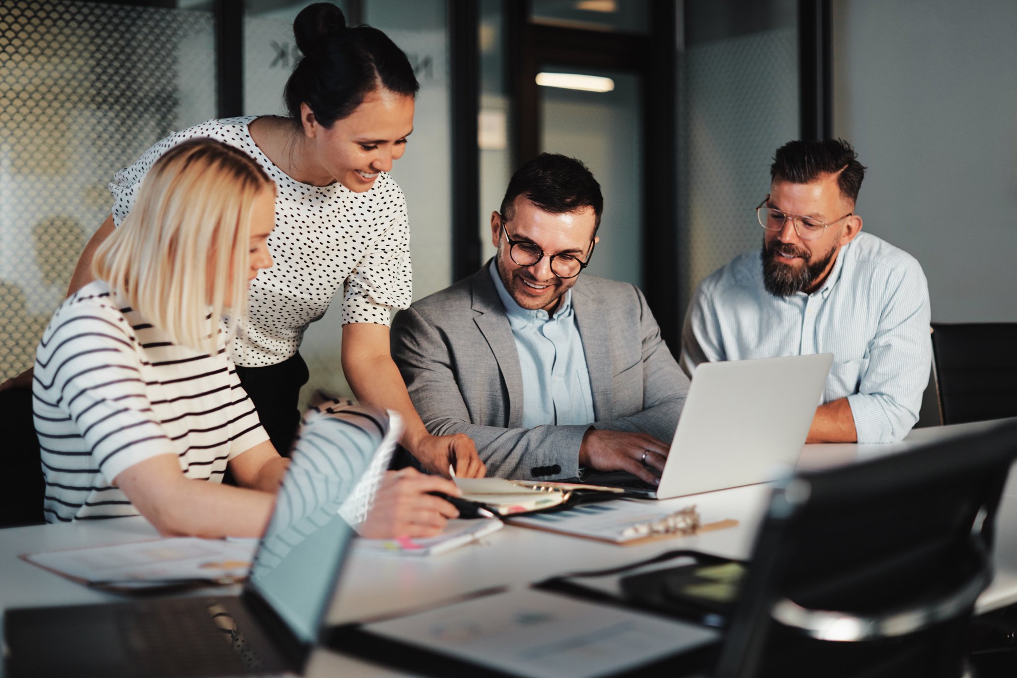 Smiling Diverse Businesspeople Working Together